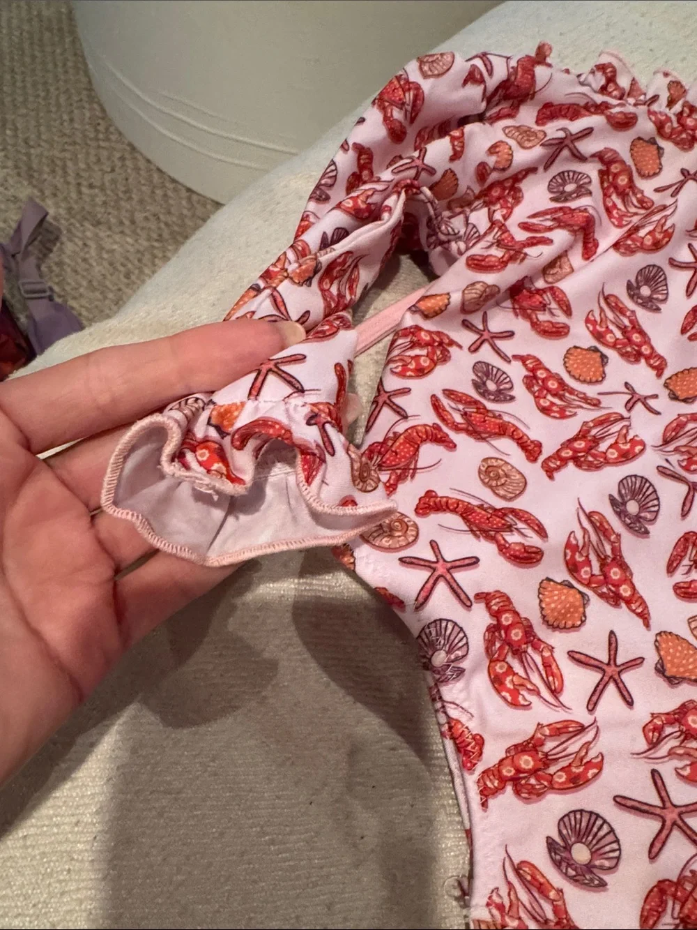 Girls Pink Seashell Print Long-Sleeve Swim One-Piece